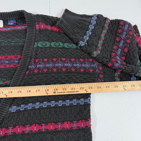 FRANKENMUTH KNIT CARDIGAN SWEATER DARK GRAY‎ MULTICOLOR STRIPE PATTERN SIZE L - Picture 5 of 8